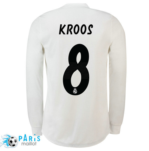 Maillotparis nouveaux maillot du foot Real Madrid 8 Kroos Domicile Manches Longues 2018/19