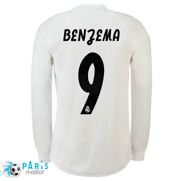 Maillotparis les nouveaux maillot foot Real Madrid 9 Benzema Domicile Manches Longues 2018/19