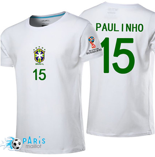 T-Shirt Brésil Paulinho Coupe Du Monde 2018 Blanc