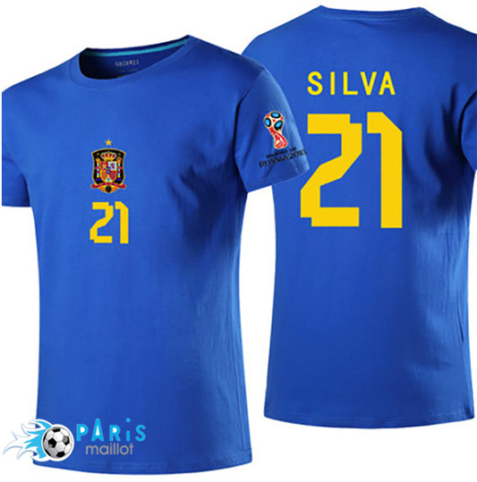 T-Shirt Espagne Silva Coupe Du Monde 2018 Bleu