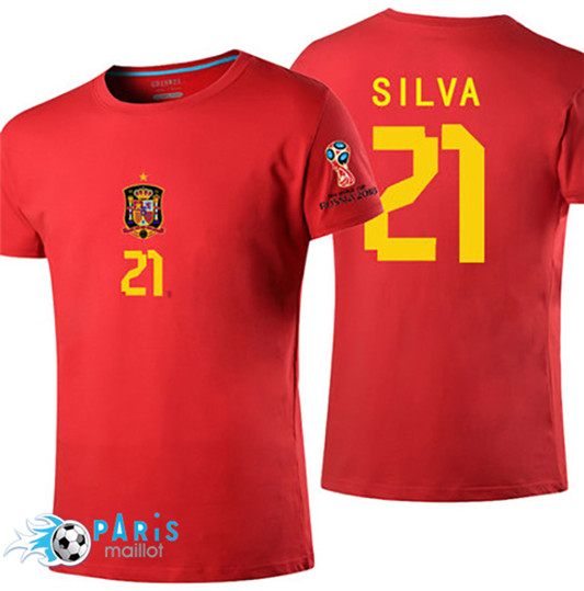 T-Shirt Espagne Silva Coupe Du Monde 2018 Rouge