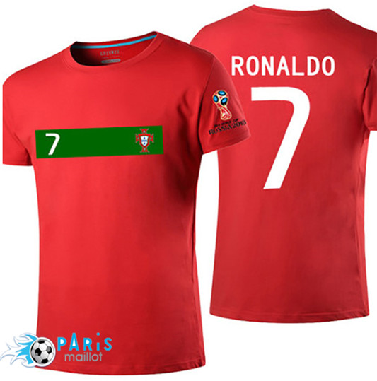 T-Shirt Portugal Ronaldo Coupe Du Monde 2018 Rouge (bande verte sur la poitrine)