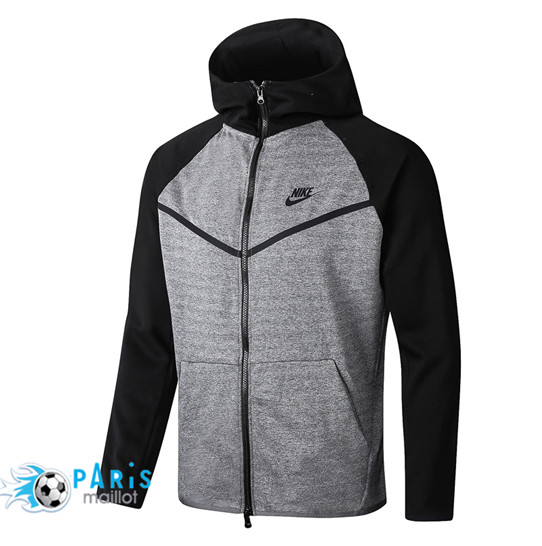 Maillotparis Nouveau Maillot foot Veste Nike à Capuche Gris/Noir manche Tech Fleece Thailande
