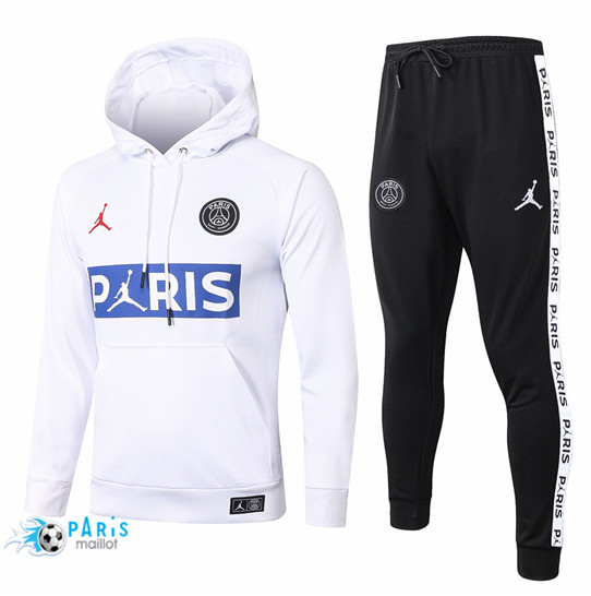 Maillotparis Nouveau Survetement PSG Blanc/Bleu PARIS Jordan Sweatshirt à capuche 2020/21