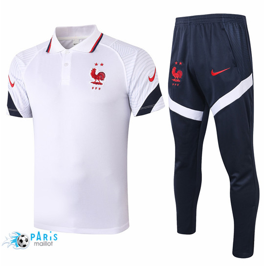 Maillotparis nouveaux Maillot Training POLO France + Pantalon Blanc 2020/21