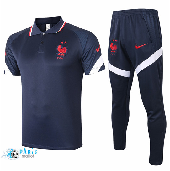 Maillotparis maillot de foot Training POLO France + Pantalon Bleu Marine 2020/21