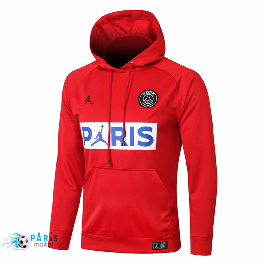 Maillotparis Veste Foot Sweatshirt à capuche PSG Jordan Rouge / Blanc / Bleu 2020/21