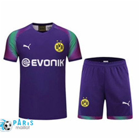 Maillotparis Nouveau Col V Ensemble Goalkeeper Borussia Dortmund + Pantalon Violet 2019/20