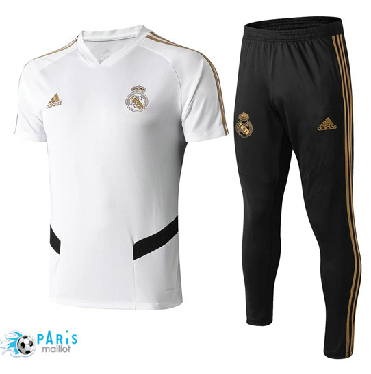 Maillotparis Nouveau Col V Training Real Madrid + Pantalon Blanc/Noir 2019/20