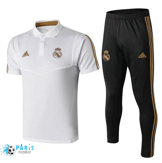 Maillotparis Nouveau Training POLO Real Madrid + Pantalon Blanc/Noir 2019/20