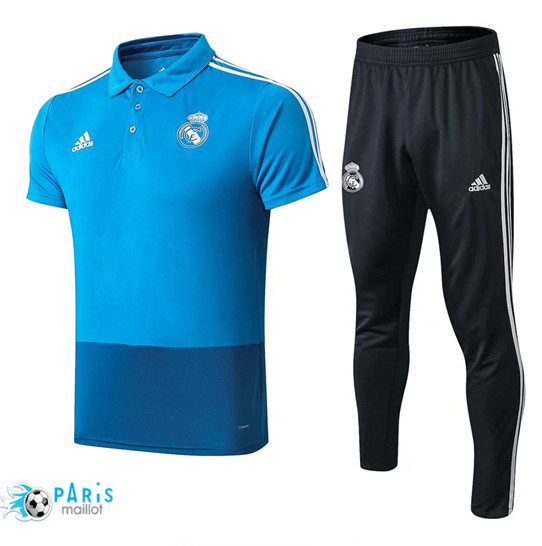 Maillotparis Nouveau Training POLO Real Madrid + Pantalon Bleu/Noir 2019/20