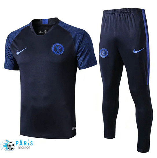 Maillotparis Nouveau Col V Training Chelsea + Pantalon Bleu Marine 2019/20