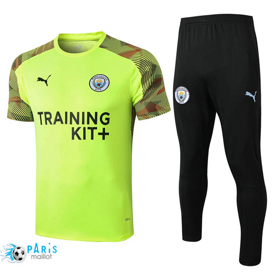 Maillotparis Nouveau Col Rond Training Manchester City + Pantalon Vert/Noir 2019/20