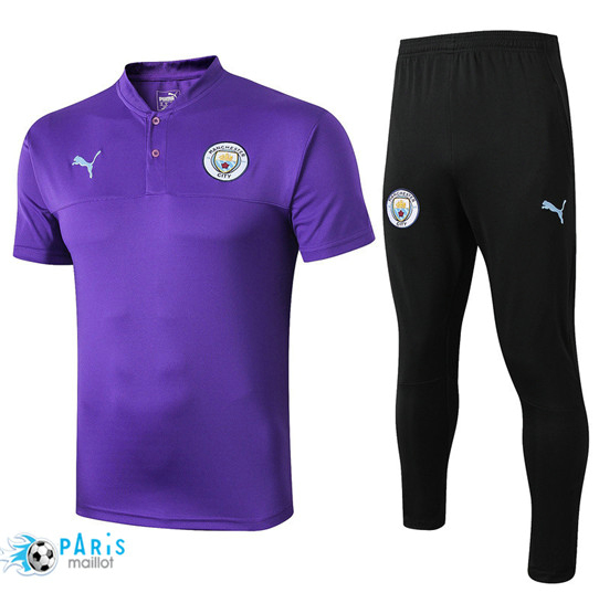 Maillotparis Nouveau Col V Training Manchester City + Pantalon Violet/Noir 2019/20