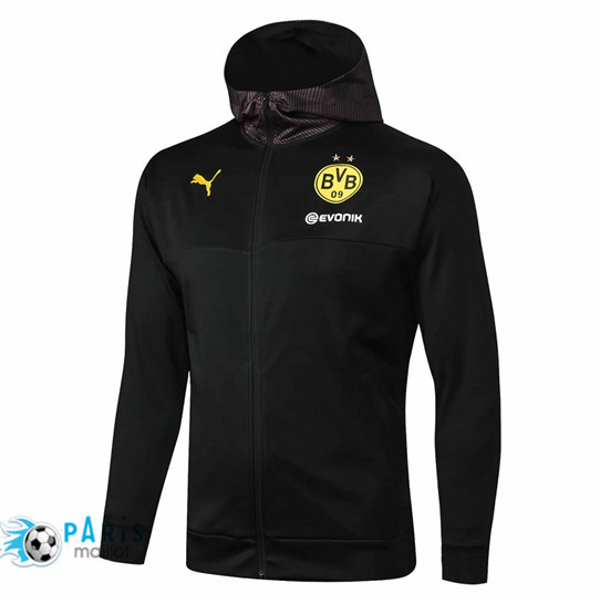 Maillotparis Nouveau Veste de Foot Borussia Dortmund Noir 2019/20 à Capuche
