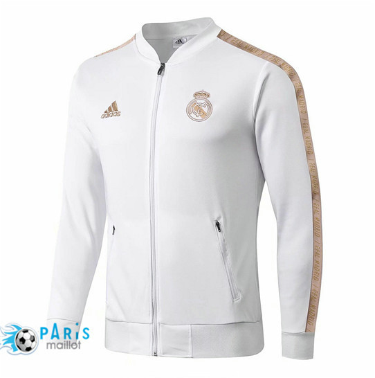 Maillotparis Nouveau Veste de Foot Real Madrid Blanc/Jaune 2019/20