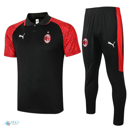 Maillotparis Nouveau Maillot Training AC Milan POLO + Pantalon Noir/Rouge 2020/21