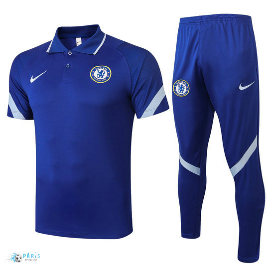 Maillotparis Nouveau Maillot Training Chelsea Polo + Pantalon Bleu 2020/21