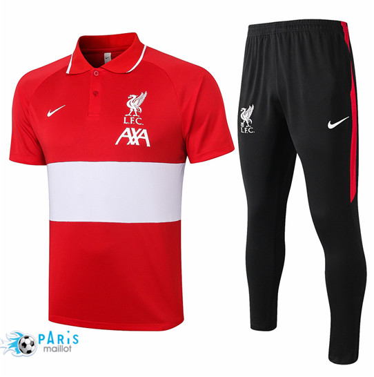 Maillotparis Nouveau Maillot du Foot Training POLO Liverpool + Pantalon Rouge/Blanc 2020/21