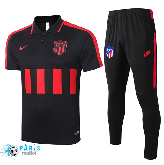 Maillotparis Nouveau Maillot Training POLO Atletico Madrid + Pantalon Noir/Rouge 2020/21