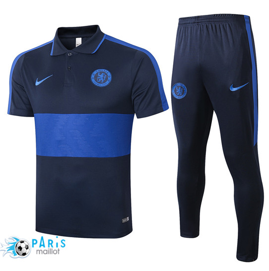 Maillotparis Nouveau Maillot Training POLO Chelsea + Pantalon Bleu Marine/Bleu 2020/21