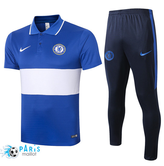 Maillotparis Nouveau Maillot Training POLO Chelsea + Pantalon Bleu/Blanc 2020/21