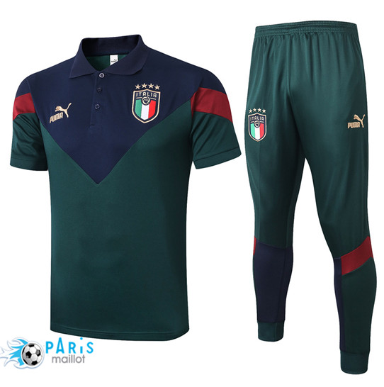Maillotparis Nouveau Maillot Training POLO Italie + Pantalon Vert noirâtre 2020/21