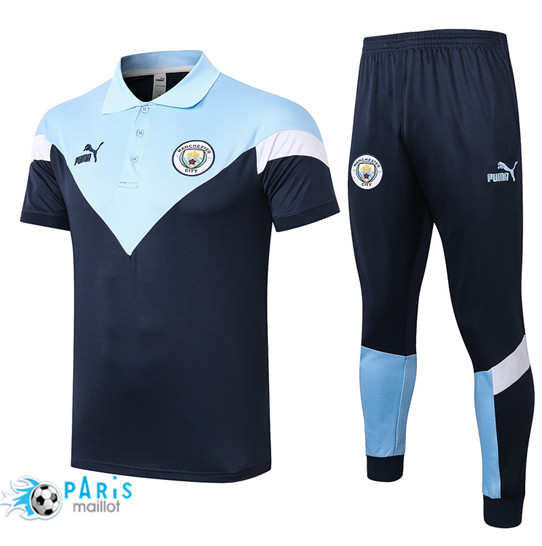 Maillotparis Nouveau Maillot Training POLO Manchester City + Pantalon Bleu Clair 2020/21