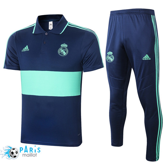 Maillotparis Nouveau Maillot Training POLO Real Madrid + Pantalon Bleu Marine/Vert 2020/21