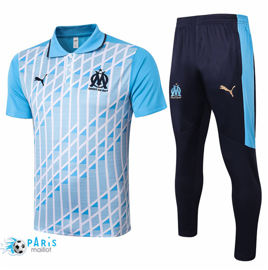 Maillotparis Nouveau Maillot Training Polo Marseille + Pantalon Bleu Clair 2020/21