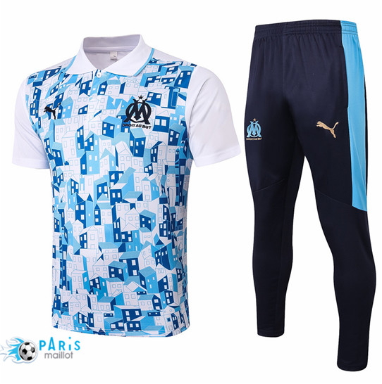 Maillotparis Nouveau Maillot Training Polo Marseille + Pantalon Blanc/Bleu 2020/21