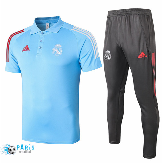 Maillotparis Nouveau Maillot Training Polo Real Madrid + Pantalon Bleu 2020/21