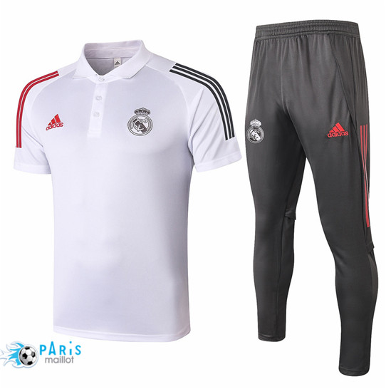 Maillotparis Nouveau Maillot Training Polo Real Madrid + Pantalon Blanc 2020/21