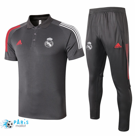 Maillotparis Nouveau Maillot Training Polo Real Madrid + Pantalon Gris foncé 2020/21