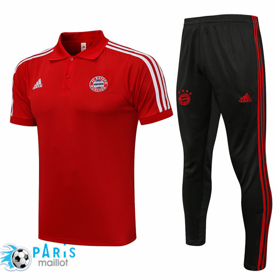 Maillotparis Maillot du Foot Training Polo Bayern Munich + Pantalon Rouge/Blanc 2021/22