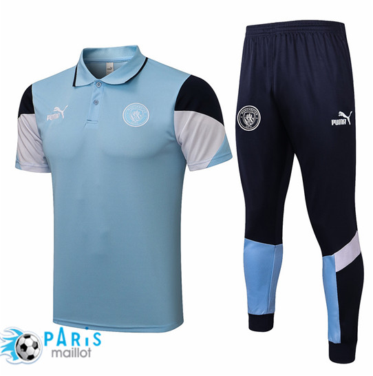 Maillotparis Maillot de Foot Training Polo Manchester City + Pantalon Bleu Clair 2021/22
