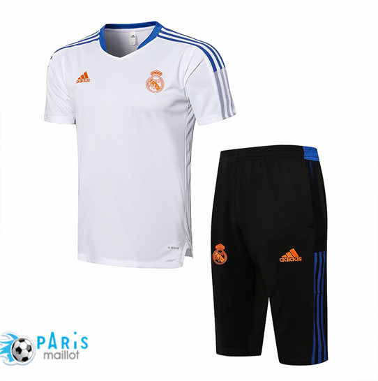Maillotparis Maillot de Foot Training Real Madrid + Pantalon 3/4 Blanc 2021/22