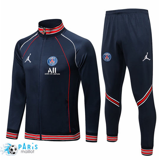 Maillotparis Nouveau Maillot Foot Veste Survetement PSG Jordan Bleu Marine /Rouge 2021/22