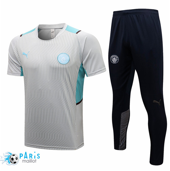 Maillotparis Nouveau Maillot Foot Training Manchester City + Pantalon Gris Clair 2021/22