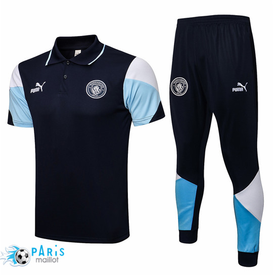Maillotparis Nouveau Maillot Foot Training Polo Manchester City + Pantalon Bleu Marine 2021/22