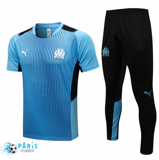 Maillotparis Nouveau Maillot Foot Training Marseille + Pantalon Bleu Clair 2021/22