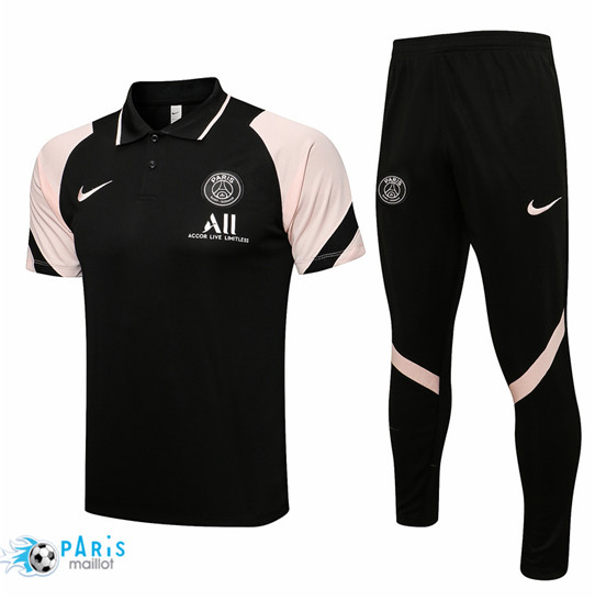 Maillotparis Nouveau Maillot Training Polo PSG + Pantalon Foot Noir/Rose 2021/22