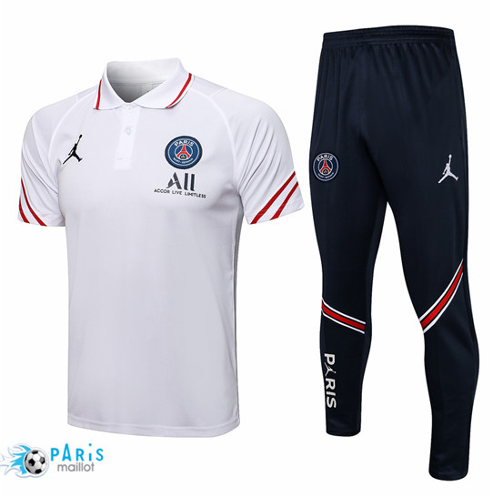 Maillotparis Nouveau Maillot Foot Training Polo PSG Jordan + Pantalon Blanc 2021/22