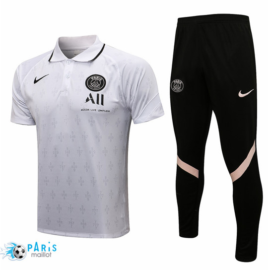 Maillotparis Nouveau Maillot Foot Training Polo PSG + Pantalon Blanc/Noir 2021/22