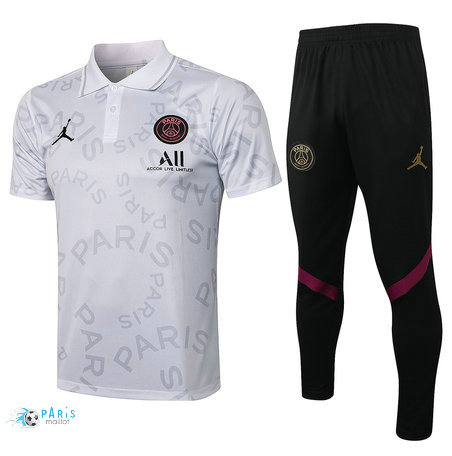 Maillotparis Thailande Maillot Foot Training Polo PSG Jordan + Pantalon Blanc 2021/22