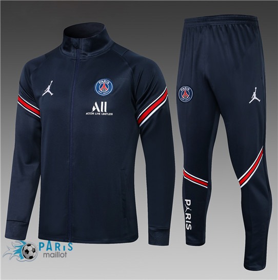 Maillotparis Nouveau Maillot Foot Veste Survetement Jordan PSG Enfant Bleu Marine 2021/22