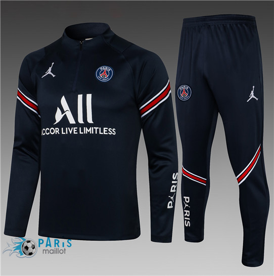 Maillotparis Nouveau Maillot Foot Survetement Jordan PSG Enfant Bleu Marine 2021/22