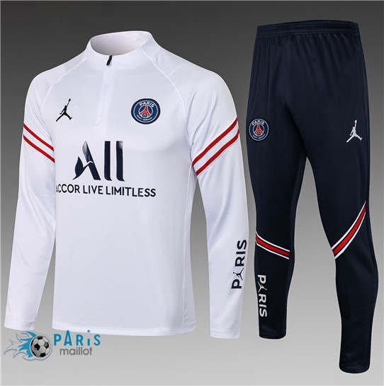 Maillotparis Nouveau Maillot Foot Survetement Jordan PSG Enfant Blanc 2021/22