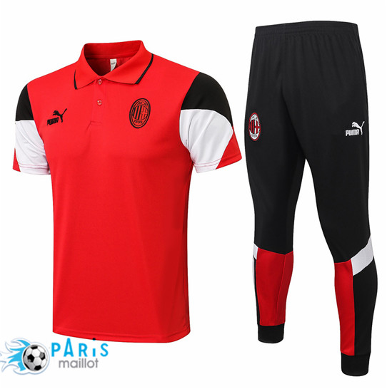 Maillotparis Nouveau Maillot Foot Training Polo AC Milan + Pantalon Rouge 2021/22