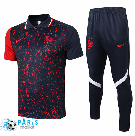 Maillotparis Nouveau Maillot Foot Training Polo France + Pantalon Noir/Rouge 2021/22